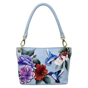 Anuschka “Garden Jewels” Hand Painted Shoulder Bag Medium Handbag Purse New